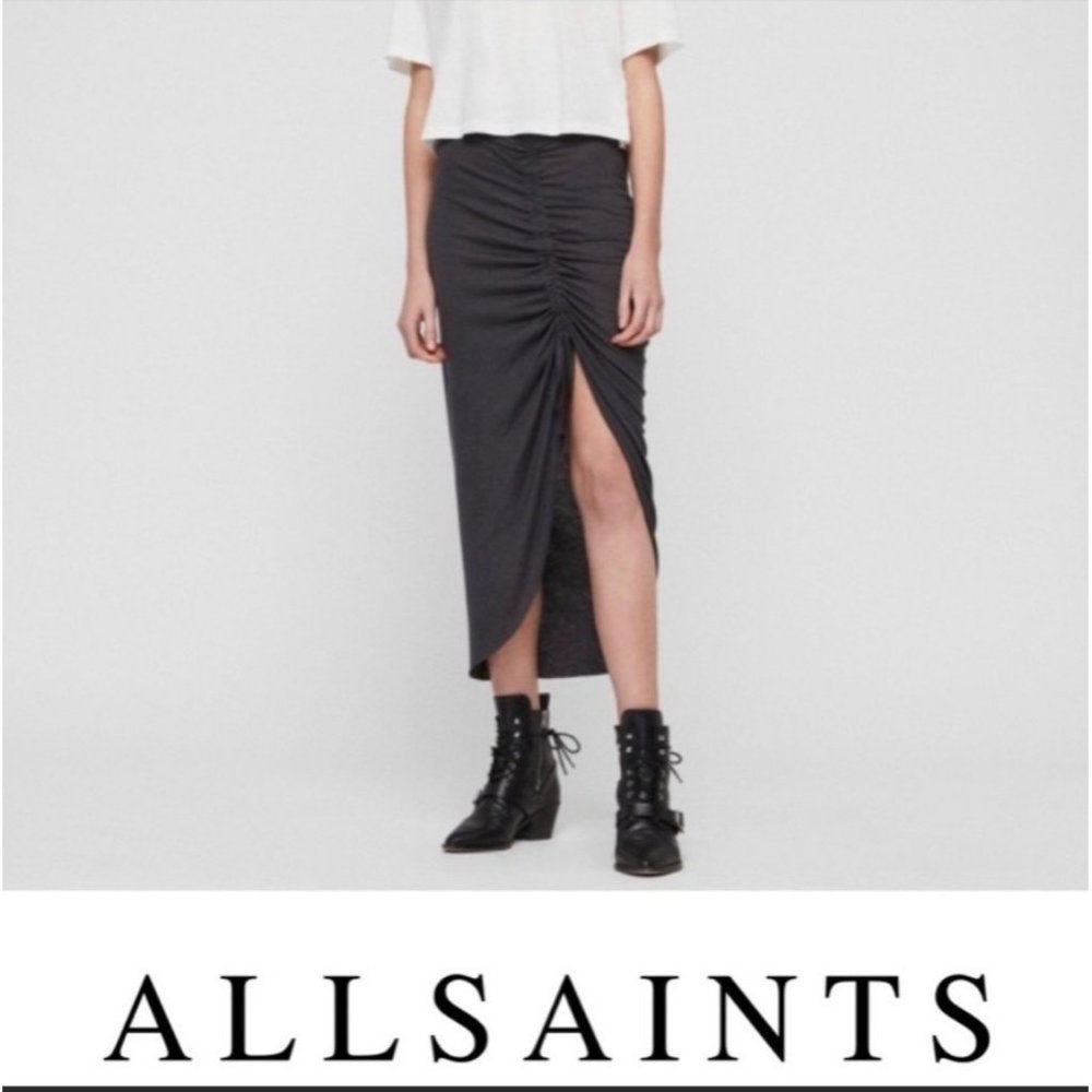 NWT All Saints Filor Ruched Drawstring Maxi Skirt M